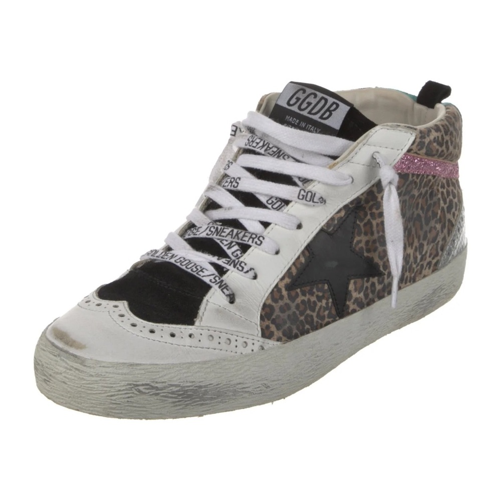 Golden Goose Suede Animal Print Sneakers Mid Star Leopard Print